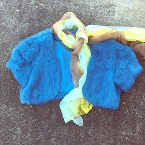 Vtg 90s gorge dusty blue fur shrug jacket BEBE